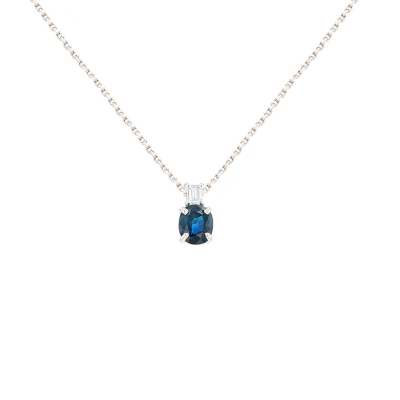 Collier saphir 1.34 carat et diamant 0.12 carat or blanc 3.66g Comme neuf -  reconditionné disponible sur Gemme Les Bijoux